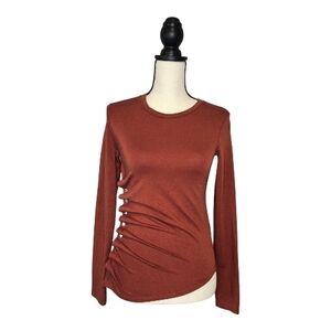AllSaints Top Hatti Rust Orange Long Sleeve Side Button Detail Crew Neck Size 4
